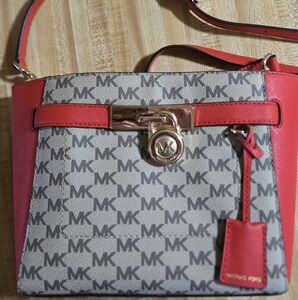 Michael Kors Red and Tan Signature Crossbody Bag